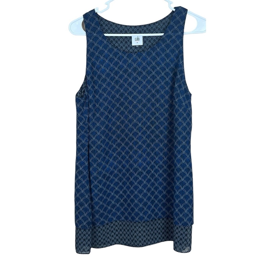 Cabi Blouse Size M Navy‎ Blue Scalloped Mermaid Scale #3783 Sleeveless Layered